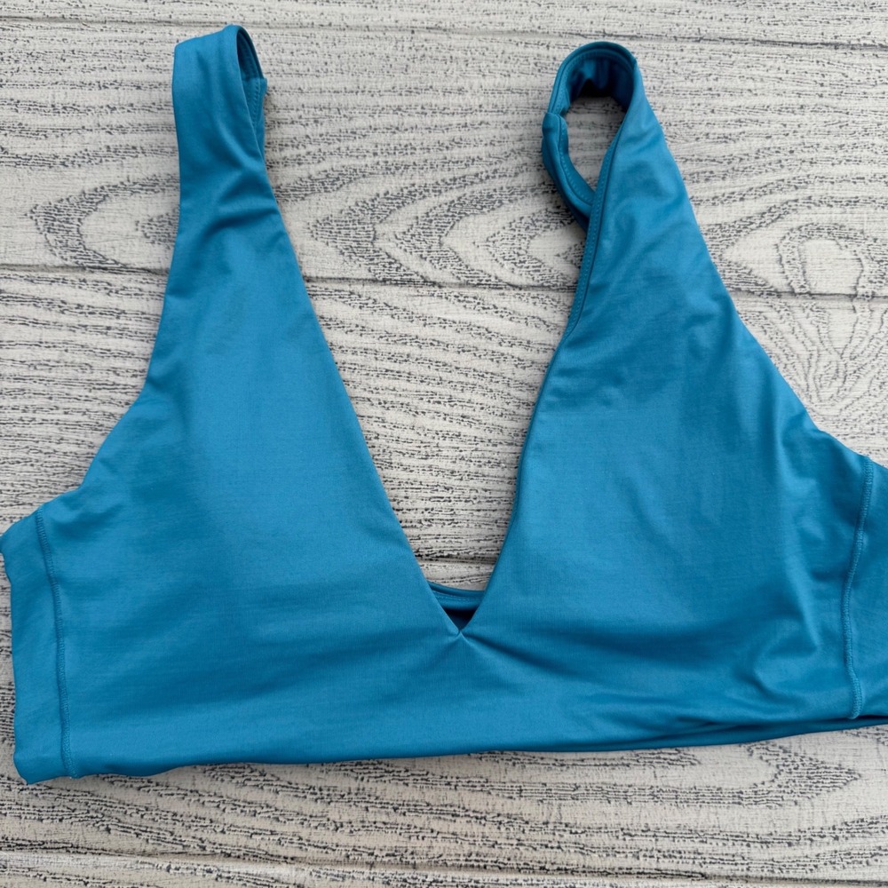 Nuuds Plunge Bikini Top Women Large Lagoon Deep V Removable Pads minimalist swim